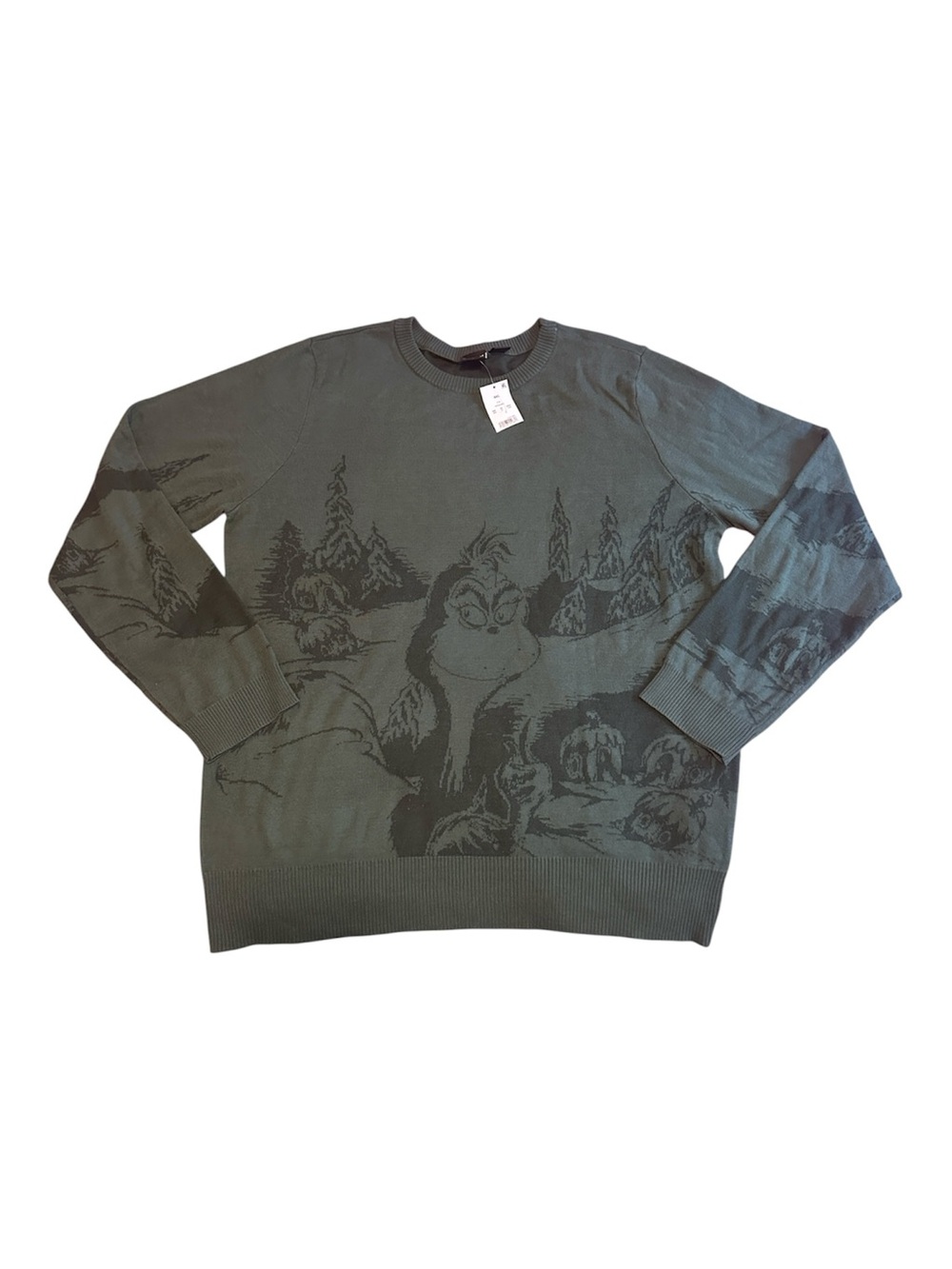 Dr. Seuss The Grinch Scenic Forest Green Crewneck Pullover Sweater Mens Size XXL